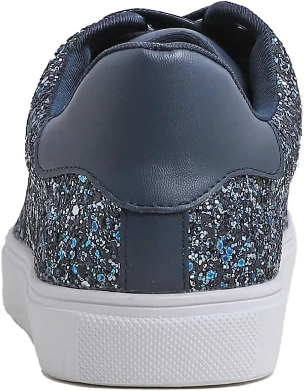 FEVERSOLE Women's Fashion Lace Up Dress Sneakers Sparkly Party Shiny Shoes