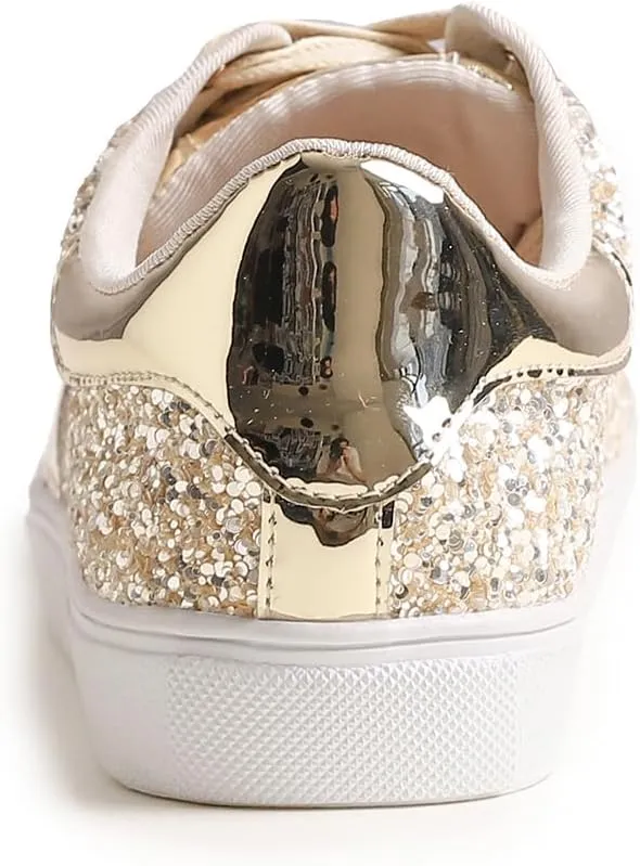 FEVERSOLE Women's Fashion Lace Up Dress Sneakers Sparkly Party Shiny Shoes