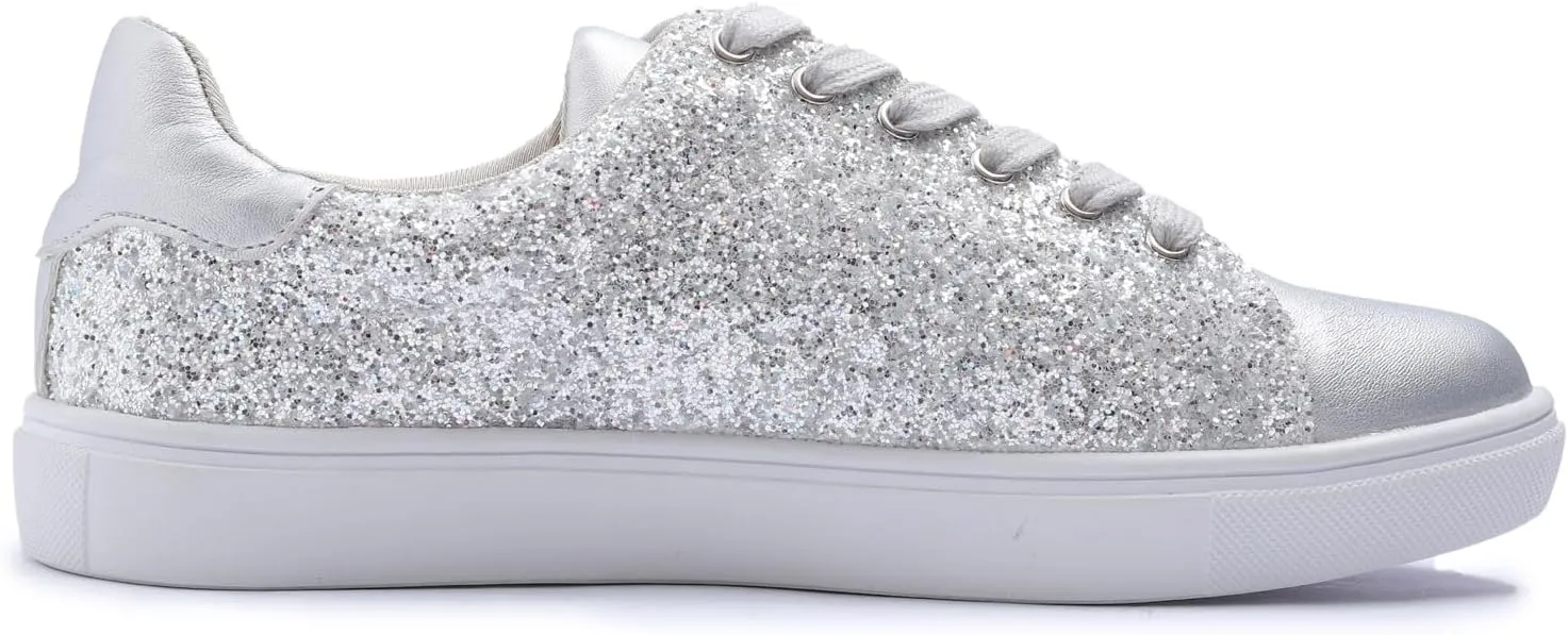 FEVERSOLE Women's Fashion Lace Up Dress Sneakers Sparkly Party Shiny Shoes