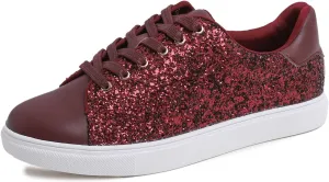 FEVERSOLE Women's Fashion Lace Up Dress Sneakers Sparkly Party Shiny Shoes