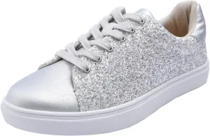 FEVERSOLE Women's Fashion Lace Up Dress Sneakers Sparkly Party Shiny Shoes