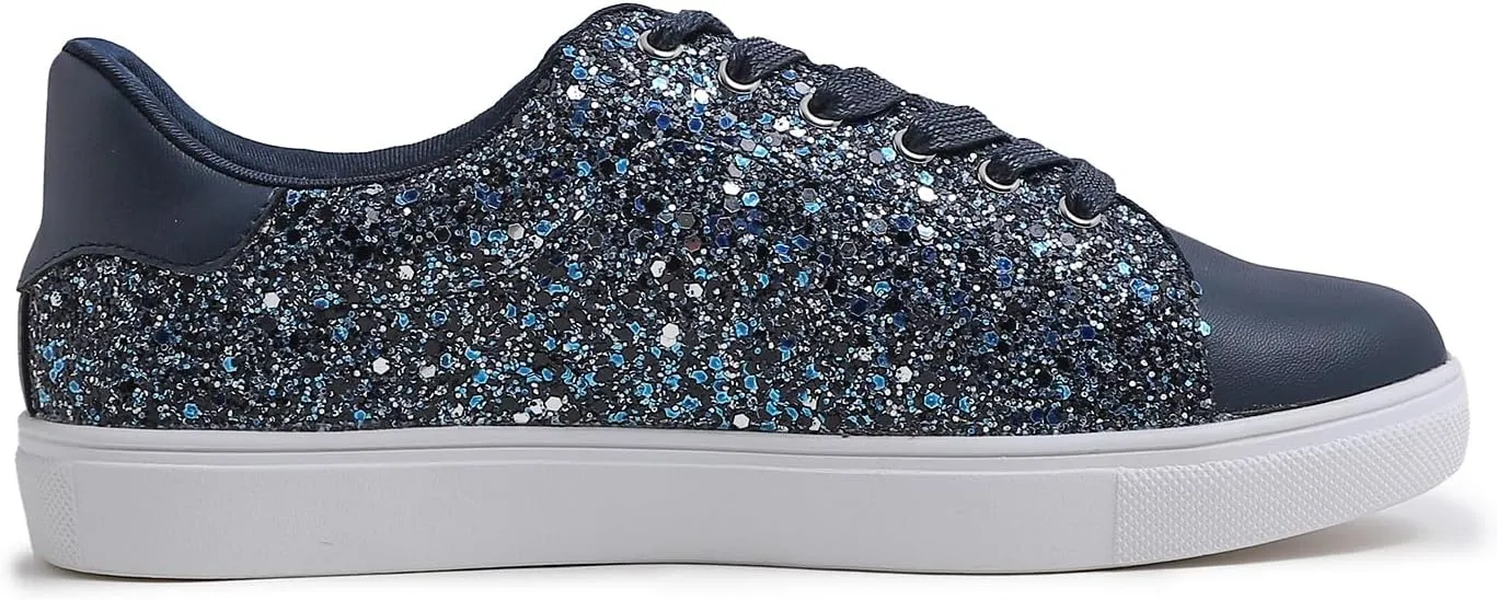 FEVERSOLE Women's Fashion Lace Up Dress Sneakers Sparkly Party Shiny Shoes