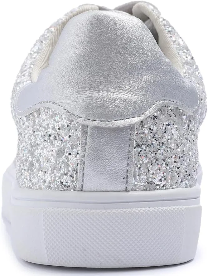 FEVERSOLE Women's Fashion Lace Up Dress Sneakers Sparkly Party Shiny Shoes
