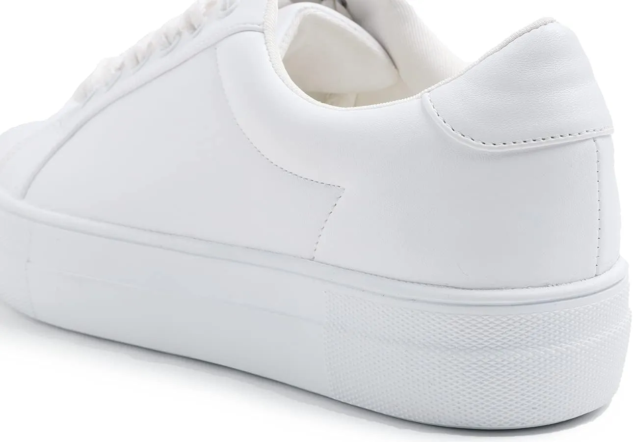 FEVERSOLE Women's Fashion Platform Vegan Leather Daily Casual Lace Up Sneaker