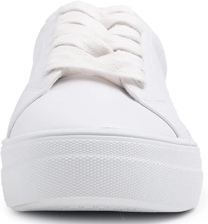 FEVERSOLE Women's Fashion Platform Vegan Leather Daily Casual Lace Up Sneaker