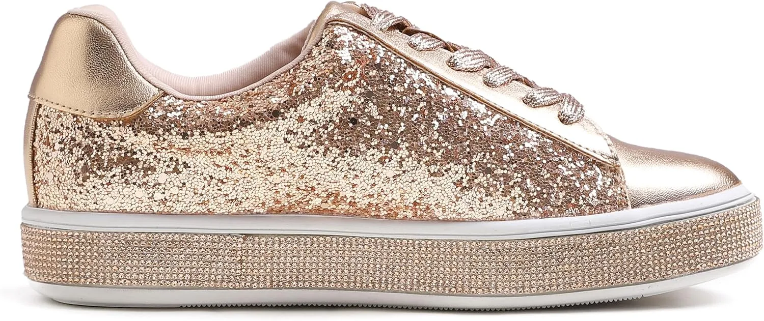 FEVERSOLE Women's Fashion Sparkle Platform Rhinestone Party Holiday Wedding Sneakers