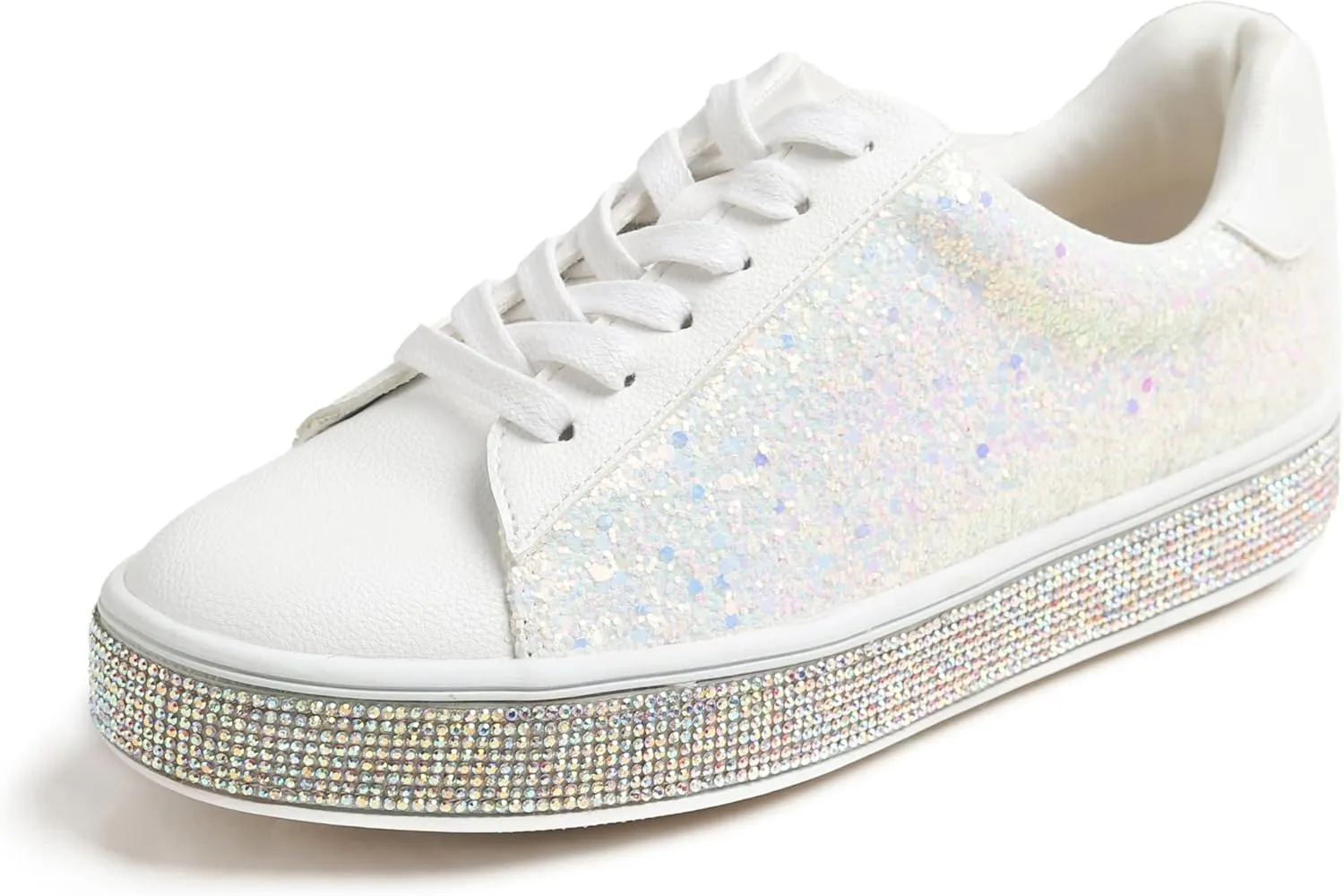 FEVERSOLE Women's Fashion Sparkle Platform Rhinestone Party Holiday Wedding Sneakers