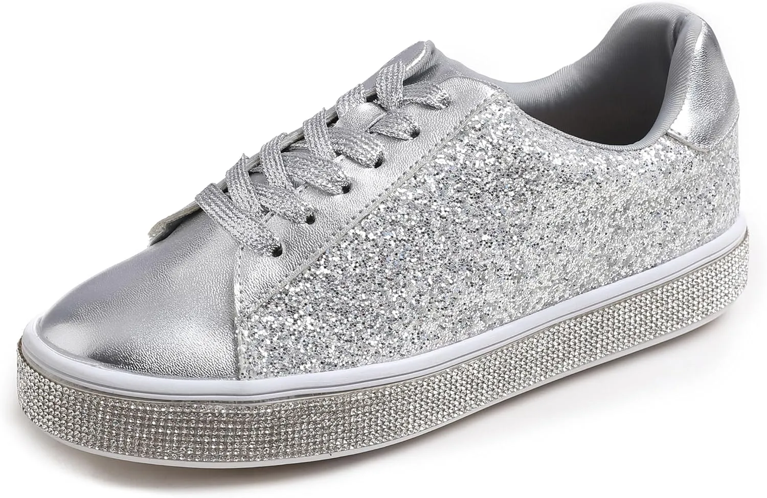 FEVERSOLE Women's Fashion Sparkle Platform Rhinestone Party Holiday Wedding Sneakers