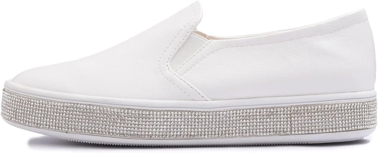FEVERSOLE Women's Fashion Sparkle Platform Rhinestone Party Holiday Wedding Sneakers