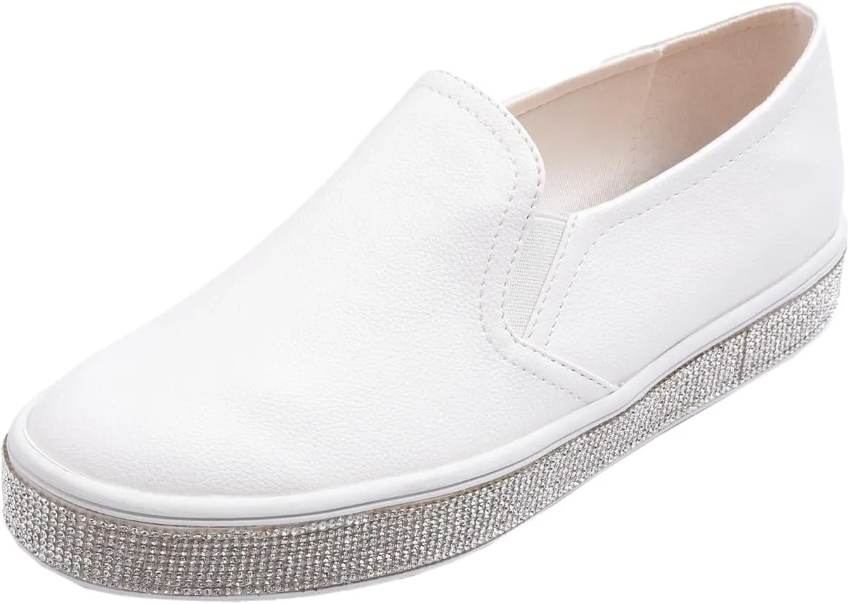 FEVERSOLE Women's Fashion Sparkle Platform Rhinestone Party Holiday Wedding Sneakers