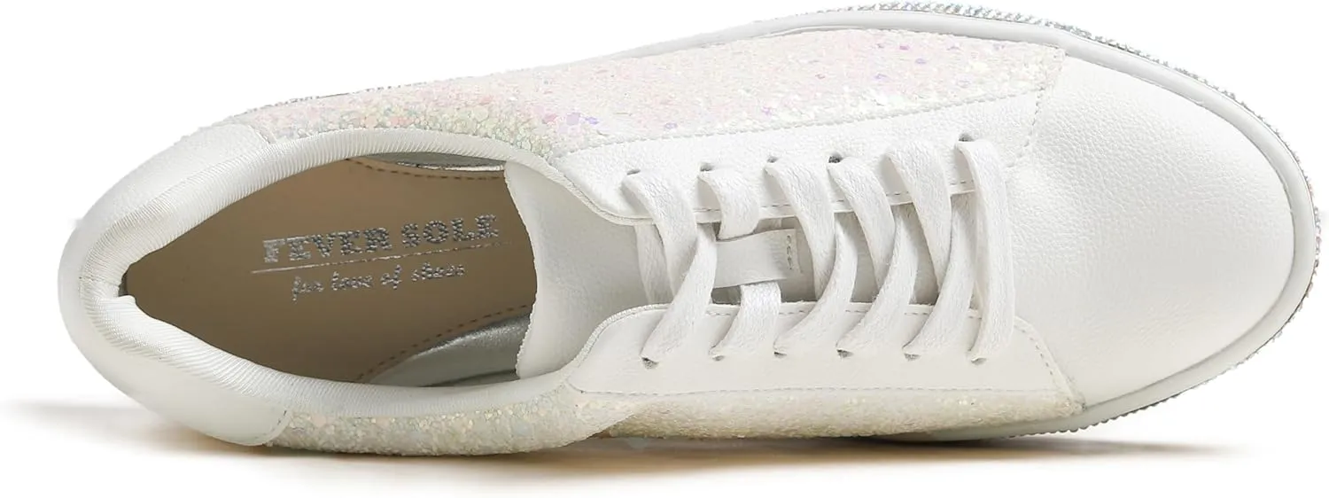 FEVERSOLE Women's Fashion Sparkle Platform Rhinestone Party Holiday Wedding Sneakers