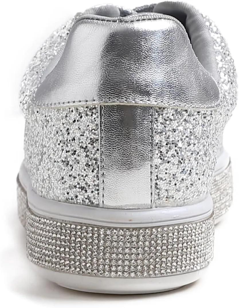 FEVERSOLE Women's Fashion Sparkle Platform Rhinestone Party Holiday Wedding Sneakers