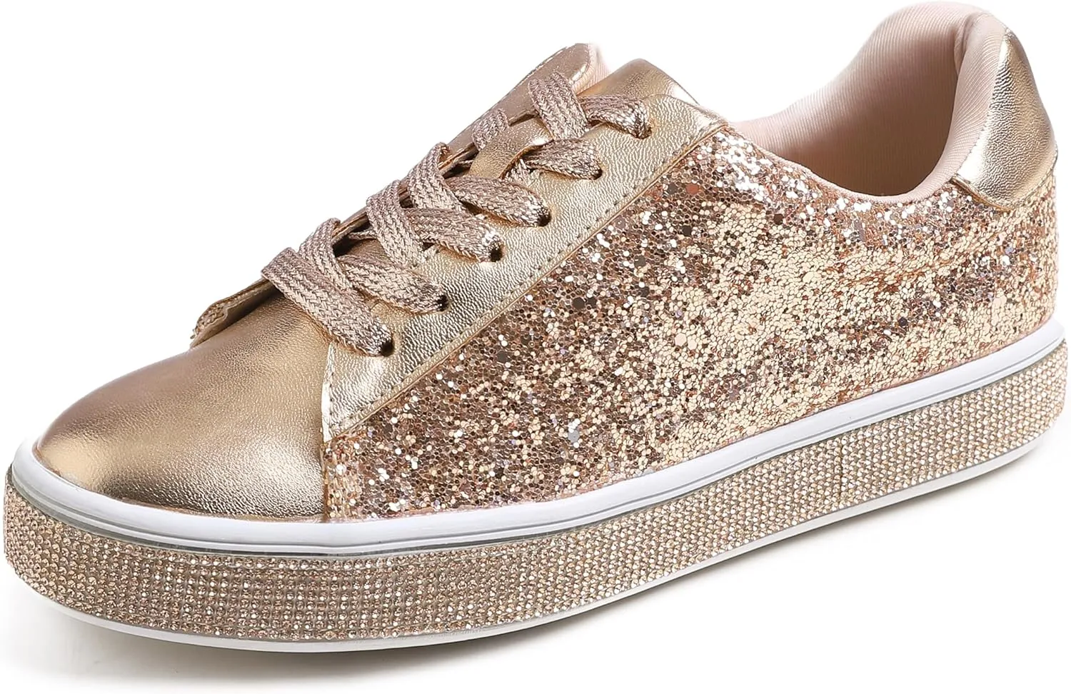 FEVERSOLE Women's Fashion Sparkle Platform Rhinestone Party Holiday Wedding Sneakers