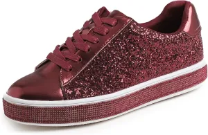 FEVERSOLE Women's Fashion Sparkle Platform Rhinestone Party Holiday Wedding Sneakers