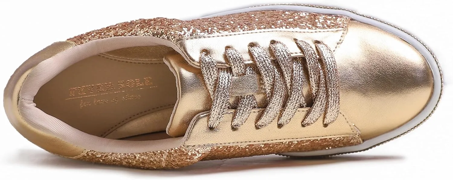 FEVERSOLE Women's Fashion Sparkle Platform Rhinestone Party Holiday Wedding Sneakers