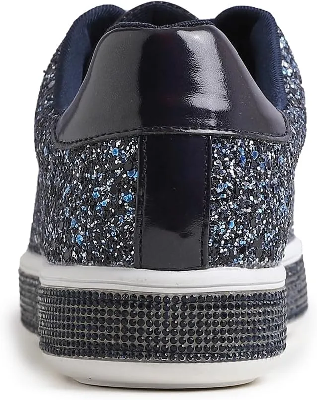 FEVERSOLE Women's Fashion Sparkle Platform Rhinestone Party Holiday Wedding Sneakers