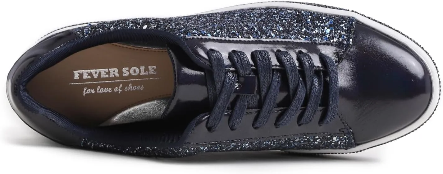 FEVERSOLE Women's Fashion Sparkle Platform Rhinestone Party Holiday Wedding Sneakers