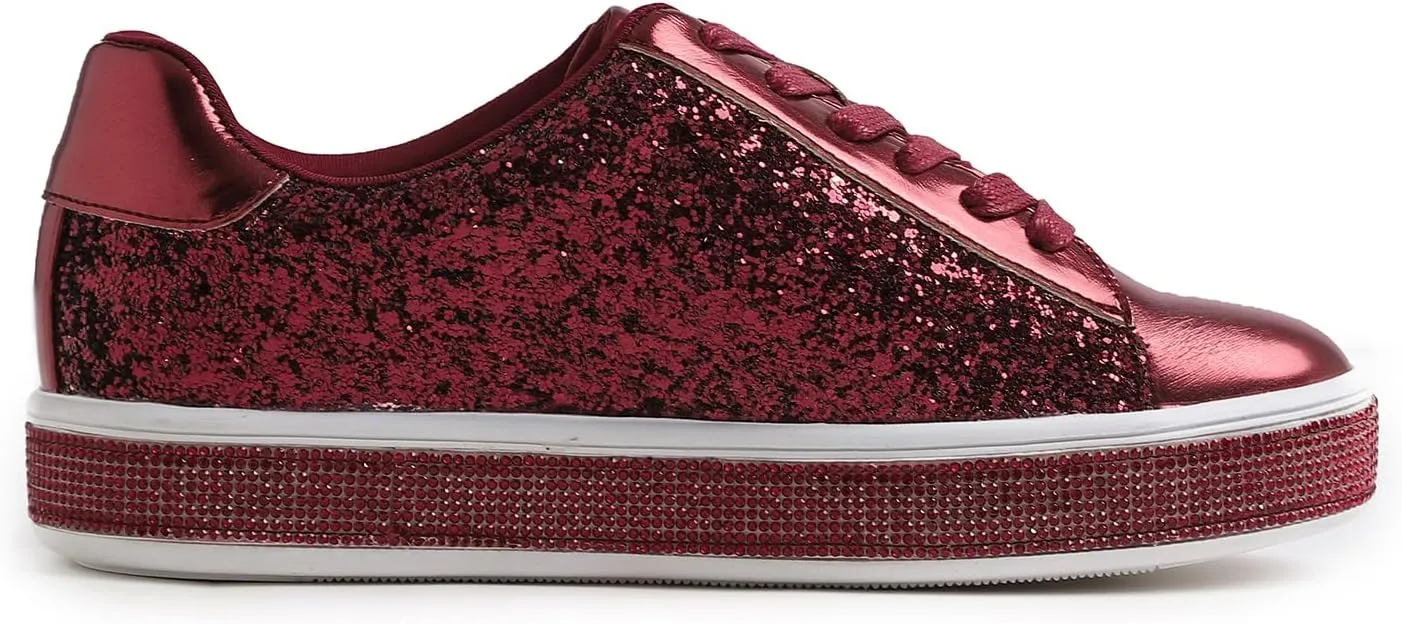 FEVERSOLE Women's Fashion Sparkle Platform Rhinestone Party Holiday Wedding Sneakers