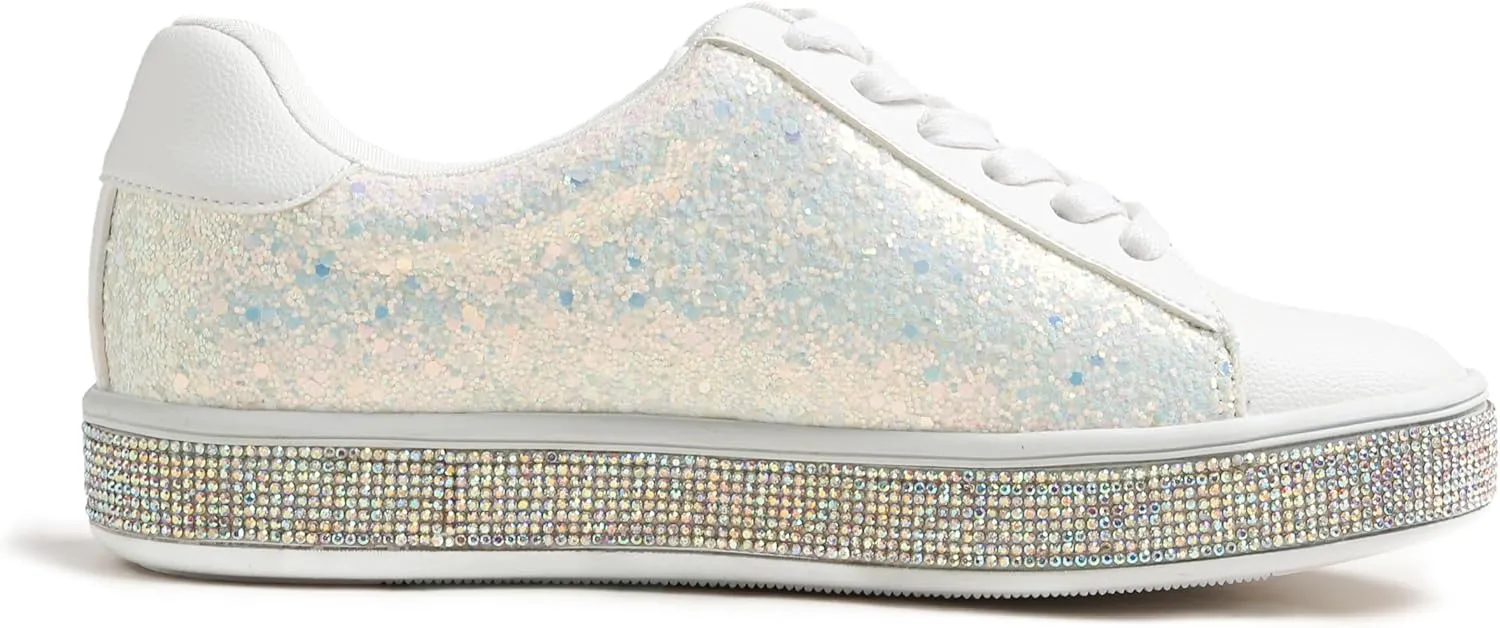 FEVERSOLE Women's Fashion Sparkle Platform Rhinestone Party Holiday Wedding Sneakers
