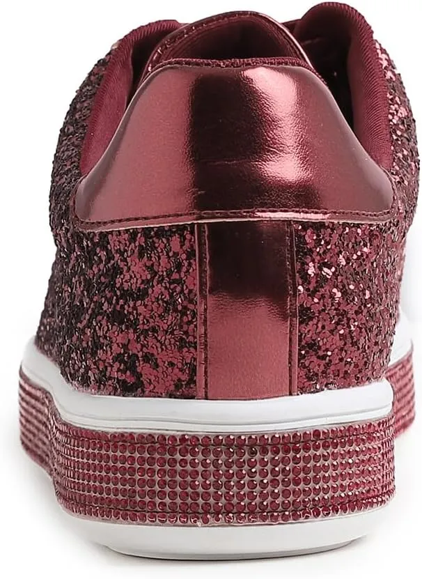 FEVERSOLE Women's Fashion Sparkle Platform Rhinestone Party Holiday Wedding Sneakers