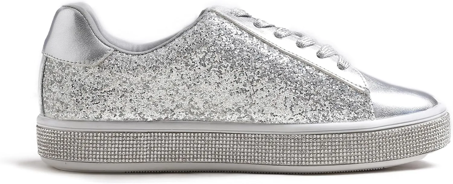 FEVERSOLE Women's Fashion Sparkle Platform Rhinestone Party Holiday Wedding Sneakers