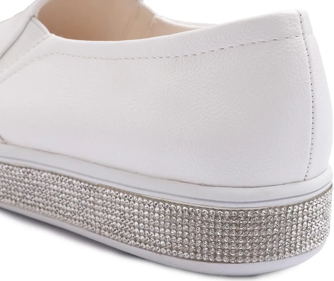 FEVERSOLE Women's Fashion Sparkle Platform Rhinestone Party Holiday Wedding Sneakers