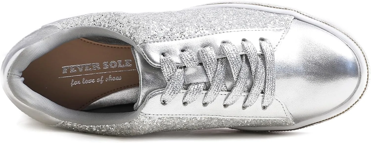 FEVERSOLE Women's Fashion Sparkle Platform Rhinestone Party Holiday Wedding Sneakers