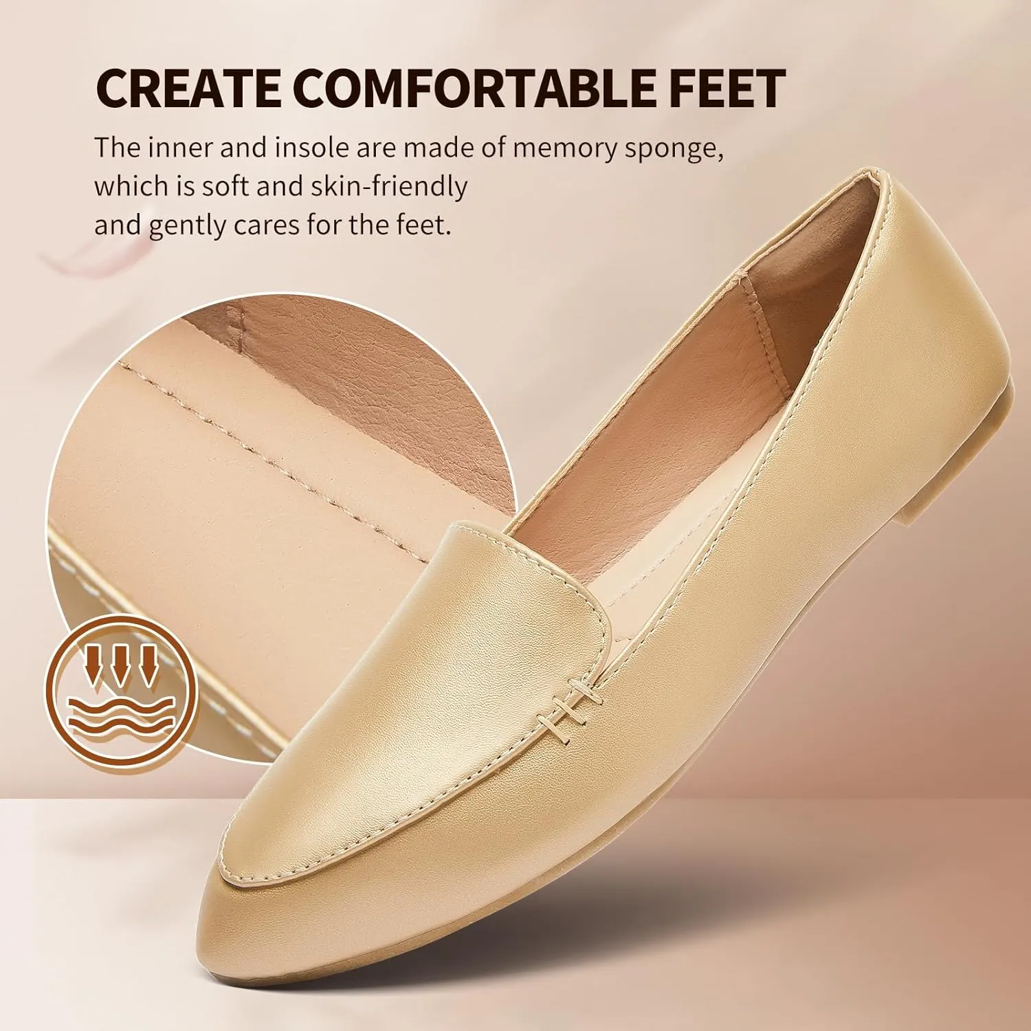 FINIWOR Loafers for Women Flats Shoes Women Pointed Toe Dress Shoes Comfortable Memory Foam Penny Loafers Slip On Shoes