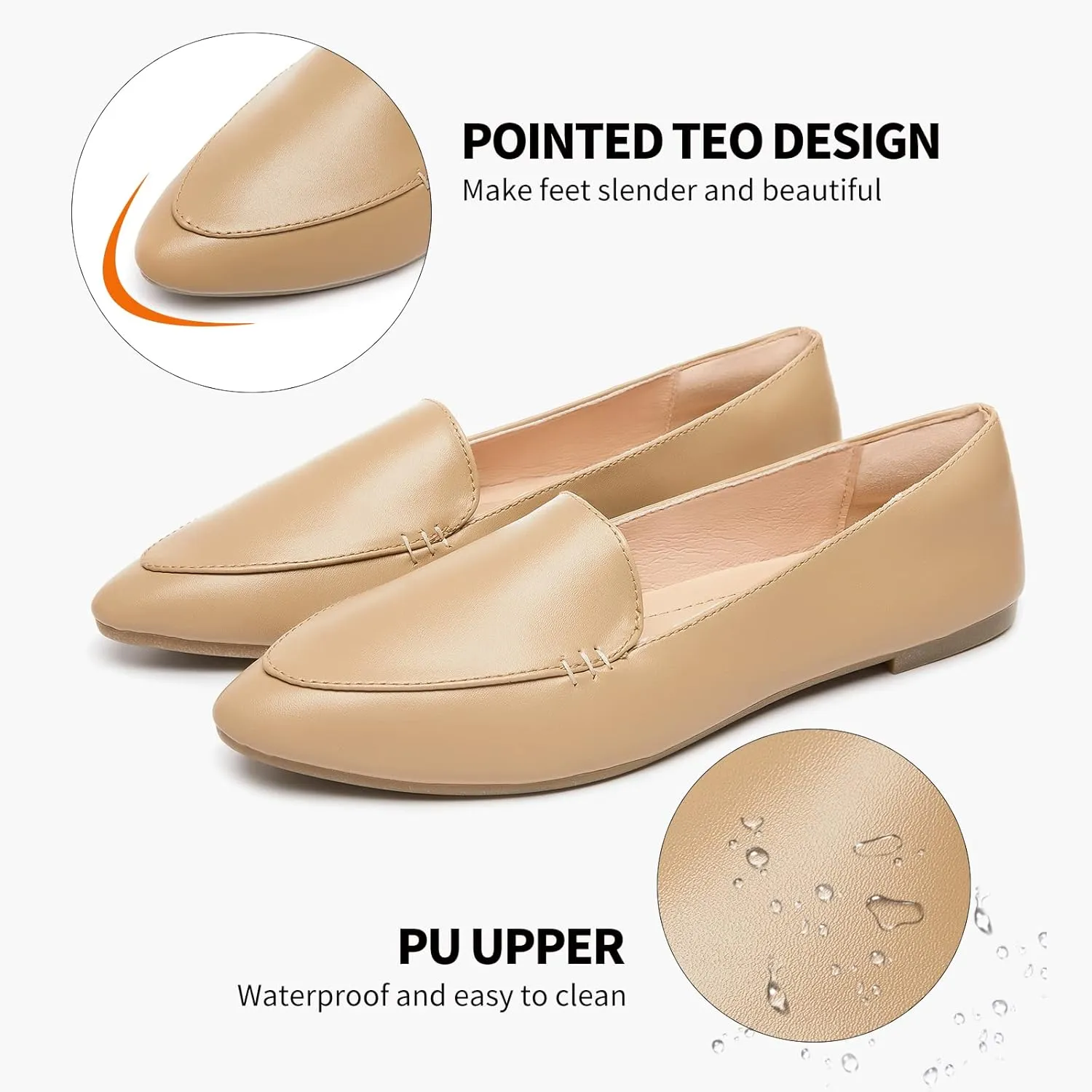 FINIWOR Loafers for Women Flats Shoes Women Pointed Toe Dress Shoes Comfortable Memory Foam Penny Loafers Slip On Shoes