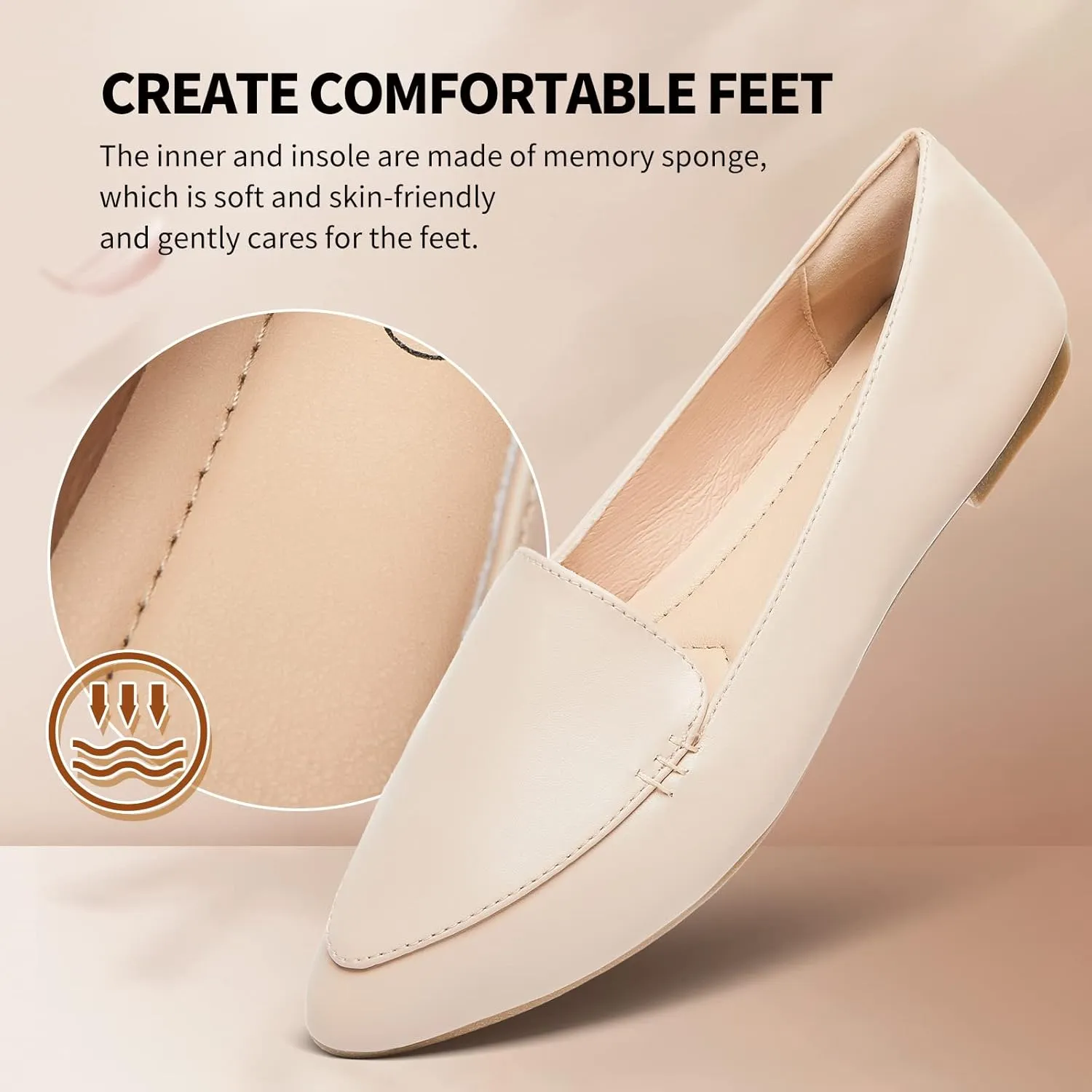 FINIWOR Loafers for Women Flats Shoes Women Pointed Toe Dress Shoes Comfortable Memory Foam Penny Loafers Slip On Shoes