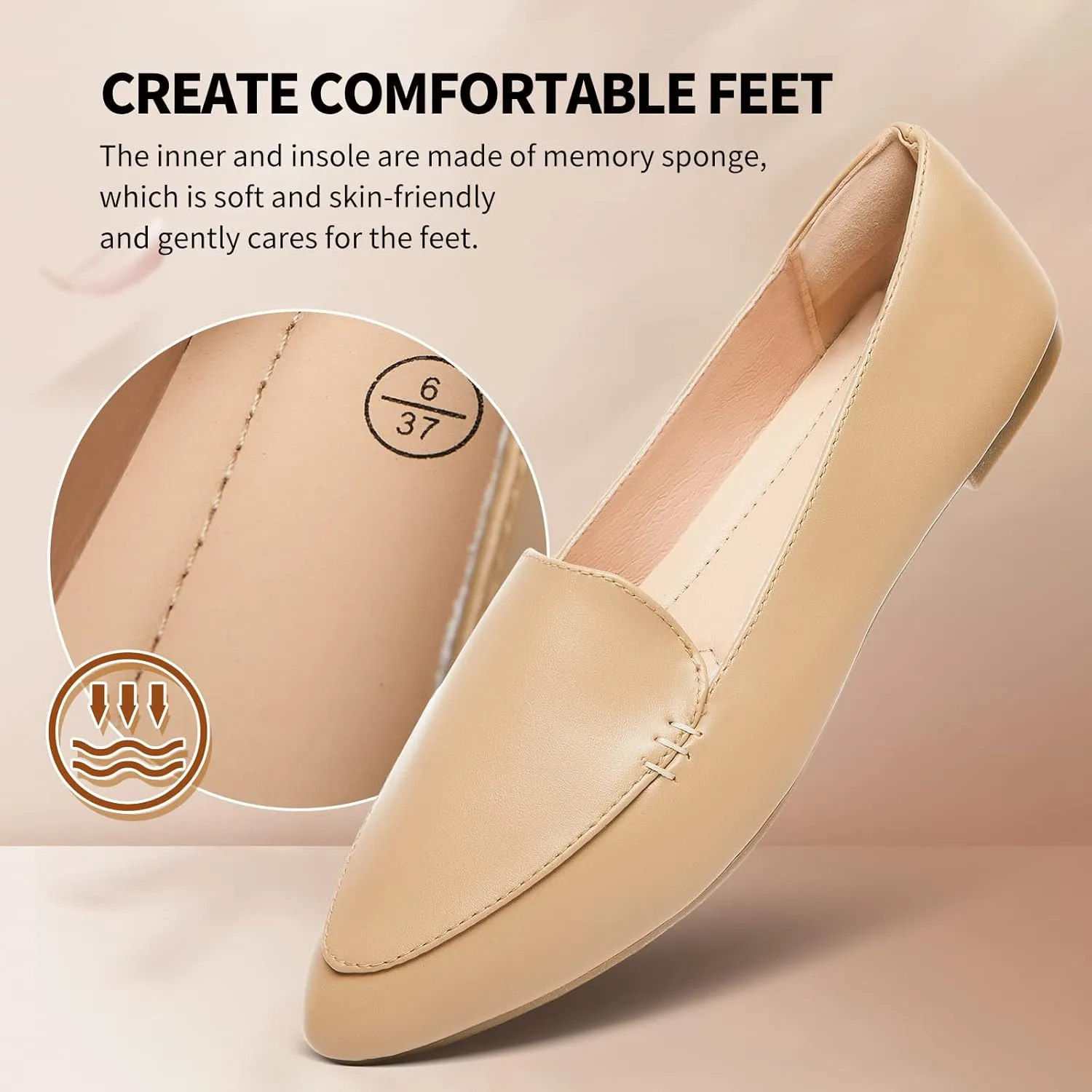 FINIWOR Loafers for Women Flats Shoes Women Pointed Toe Dress Shoes Comfortable Memory Foam Penny Loafers Slip On Shoes