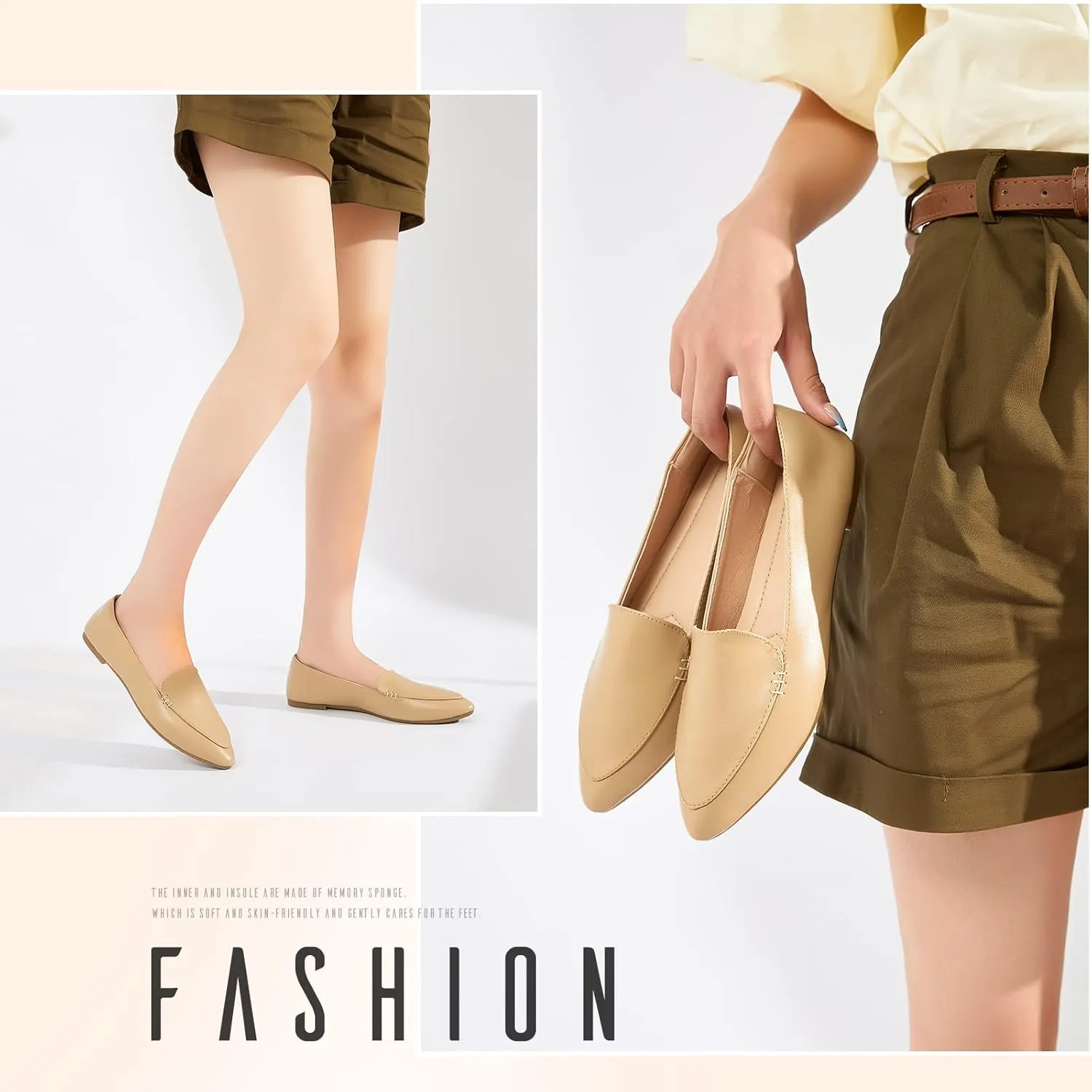FINIWOR Loafers for Women Flats Shoes Women Pointed Toe Dress Shoes Comfortable Memory Foam Penny Loafers Slip On Shoes