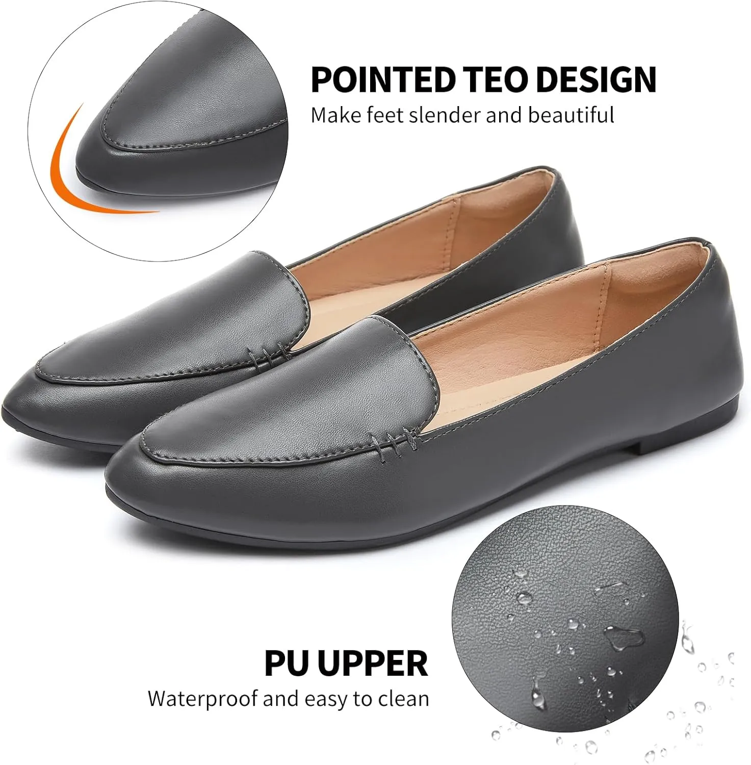 FINIWOR Loafers for Women Flats Shoes Women Pointed Toe Dress Shoes Comfortable Memory Foam Penny Loafers Slip On Shoes