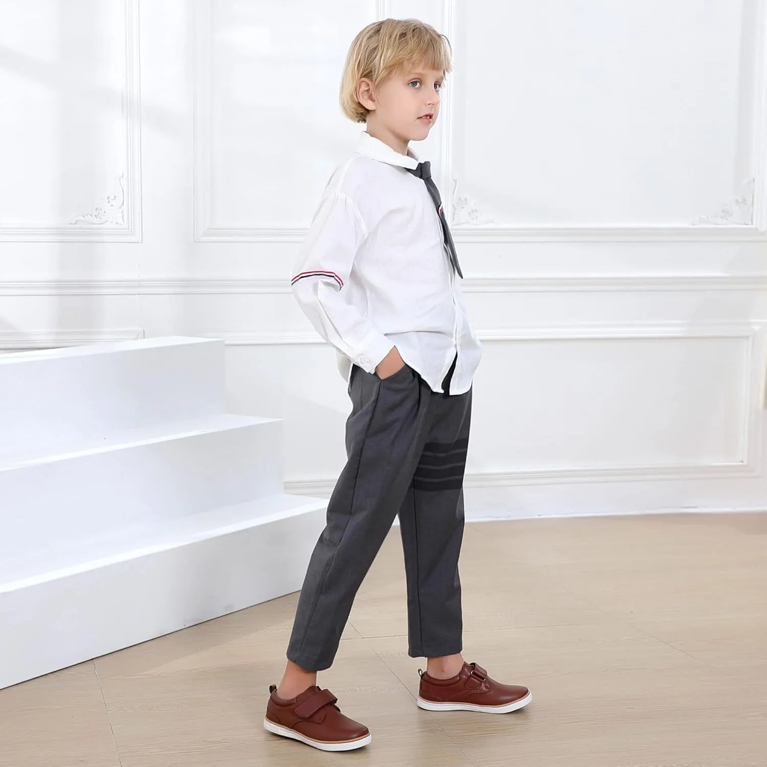 firelli Boys Loafers Hook and Loop School Uniform Dress Shoes Kids Casual Oxford Shoes