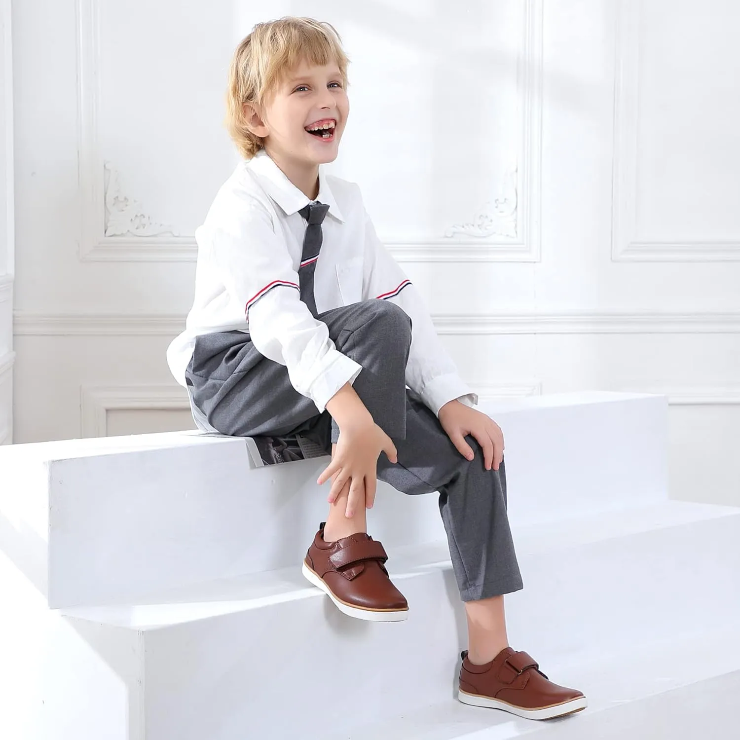 firelli Boys Loafers Hook and Loop School Uniform Dress Shoes Kids Casual Oxford Shoes