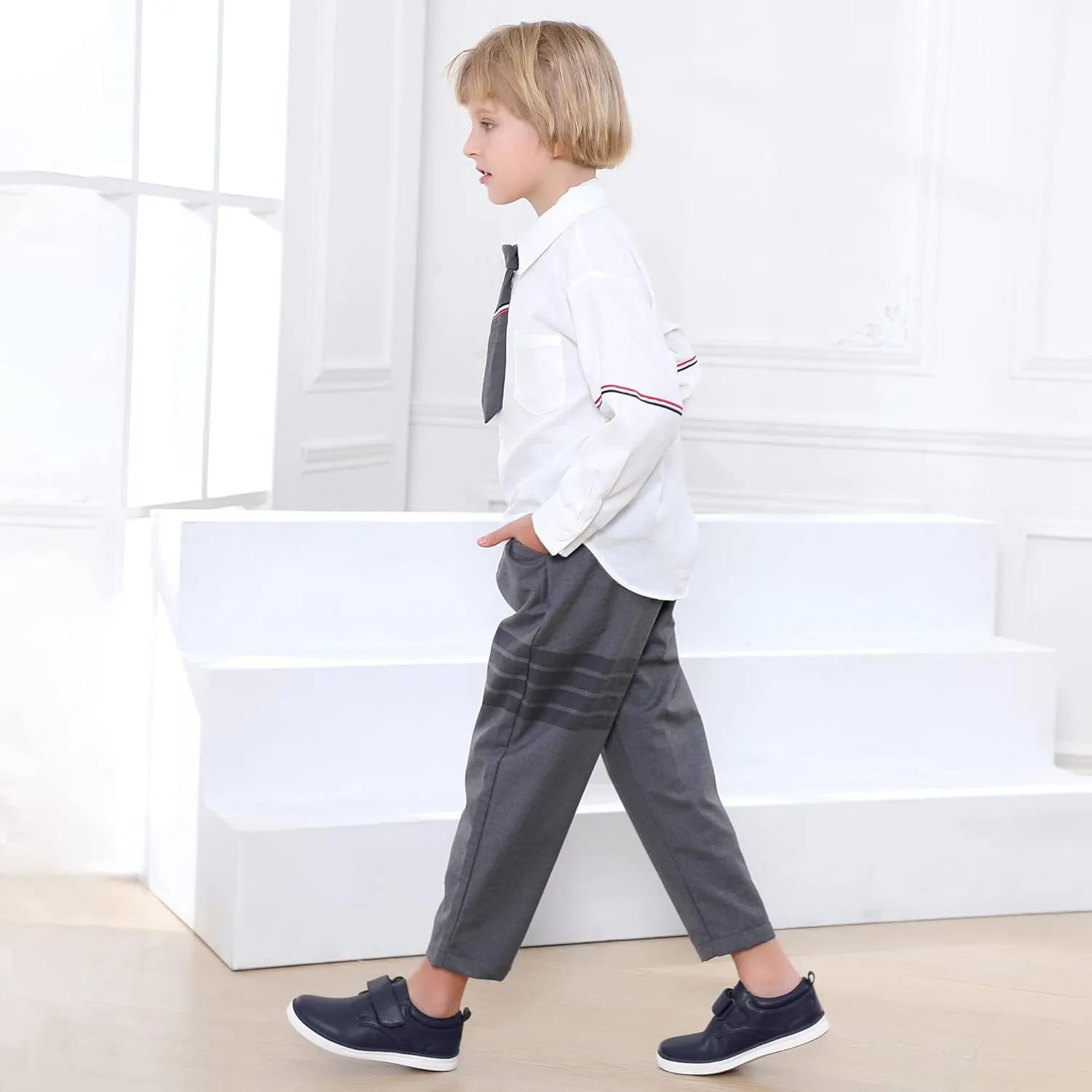 firelli Boys Loafers Hook and Loop School Uniform Dress Shoes Kids Casual Oxford Shoes