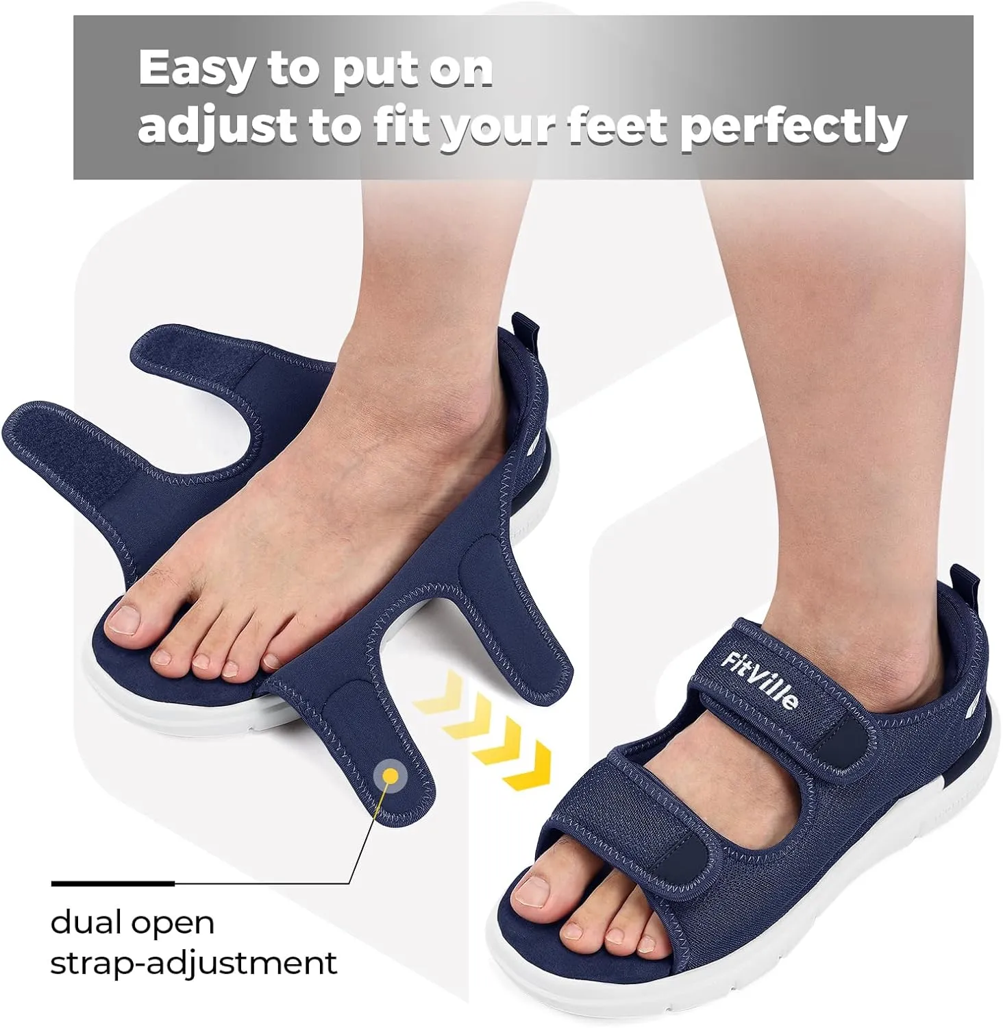 FitVille Diabetic Sandals for Men Wide Width with Arch Support, Men Diabetic Sandals Adjustable
