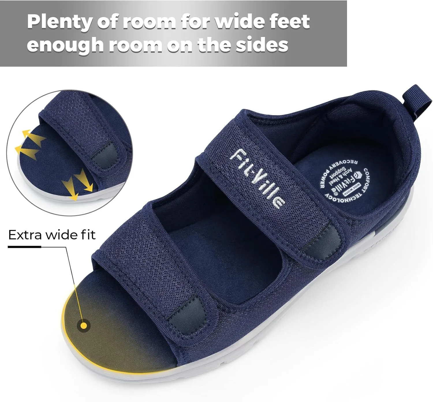 FitVille Diabetic Sandals for Men Wide Width with Arch Support, Men Diabetic Sandals Adjustable