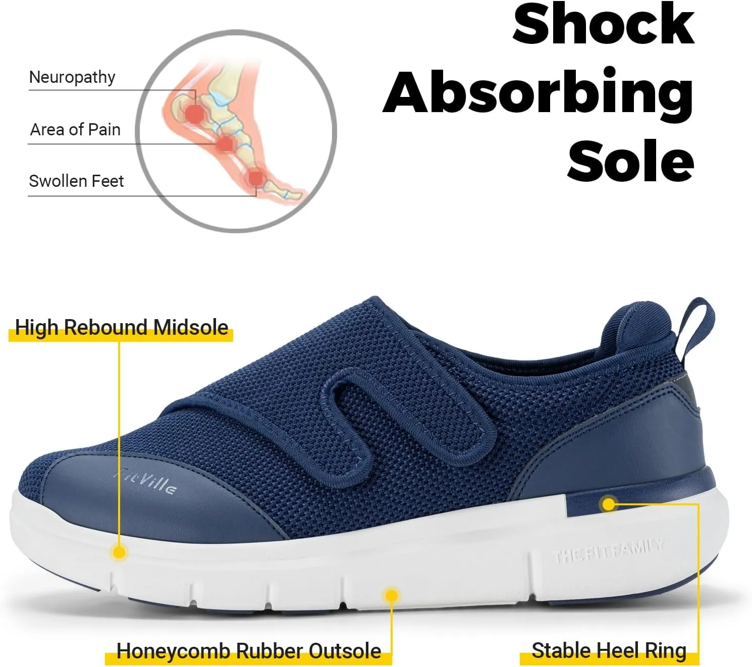 FitVille Diabetic Shoes for Men Extra Wide Width XX-Wide Orthopedic Slip-on Shoes Adjustable Closure Walking Sneakers with Arch Support Cushioning Therapeutic for Swollen Feet