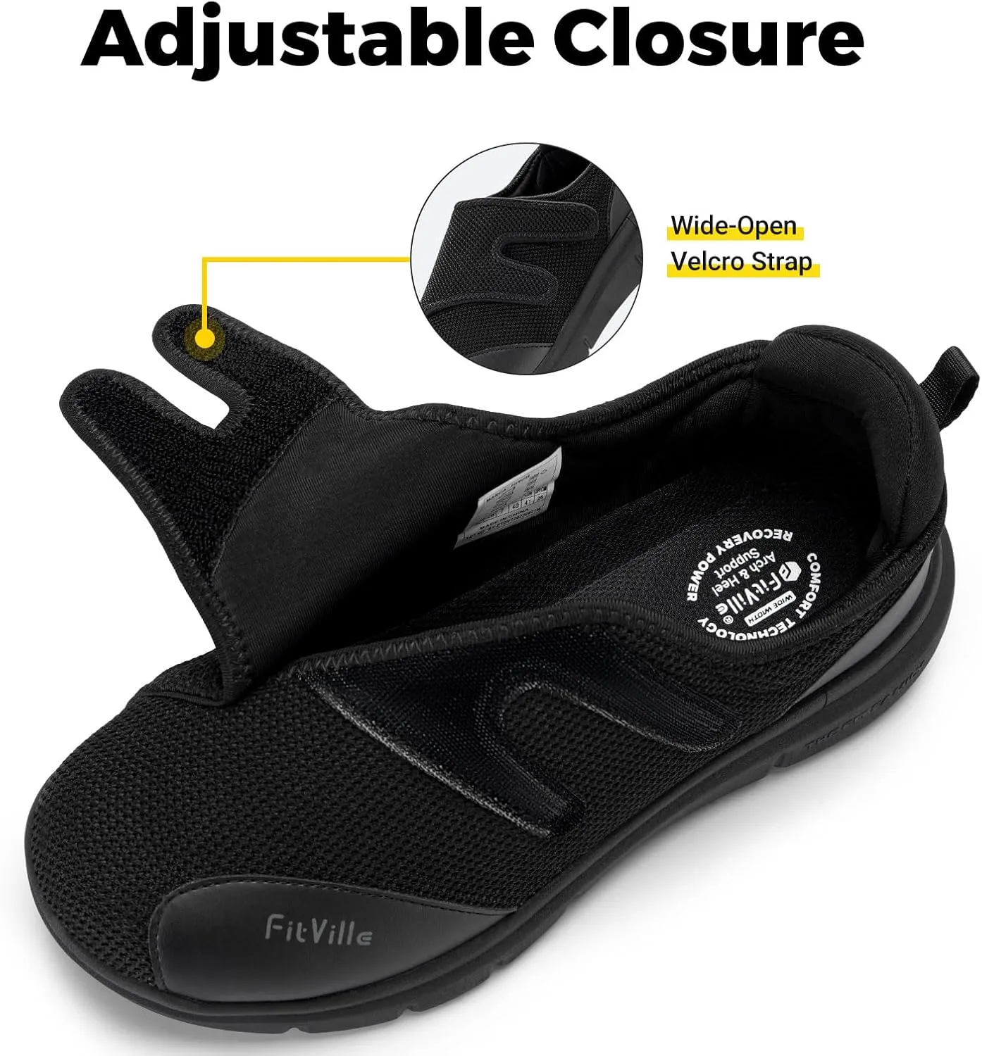 FitVille Diabetic Shoes for Men Extra Wide Width XX-Wide Orthopedic Slip-on Shoes Adjustable Closure Walking Sneakers with Arch Support Cushioning Therapeutic for Swollen Feet