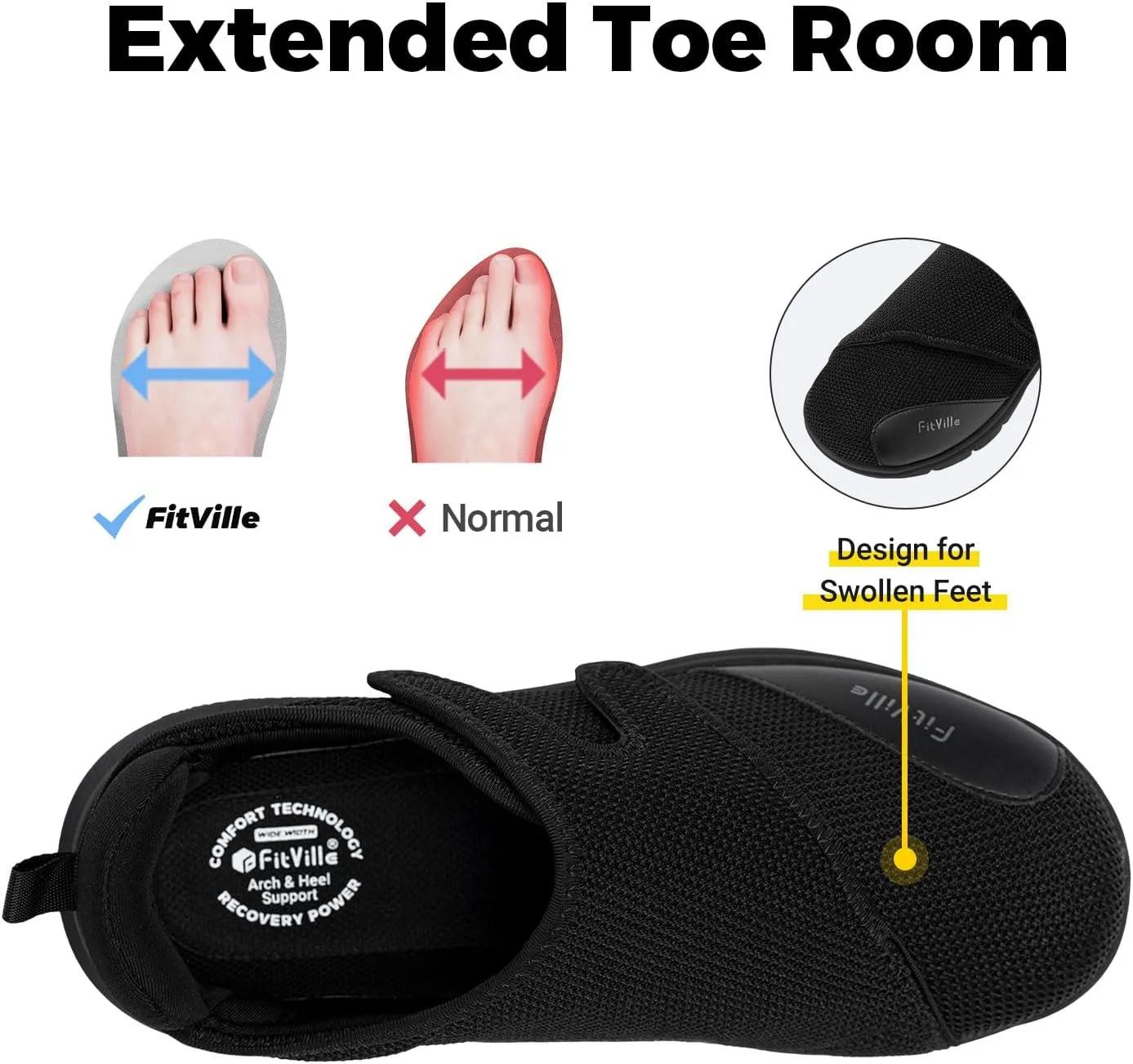 FitVille Diabetic Shoes for Men Extra Wide Width XX-Wide Orthopedic Slip-on Shoes Adjustable Closure Walking Sneakers with Arch Support Cushioning Therapeutic for Swollen Feet