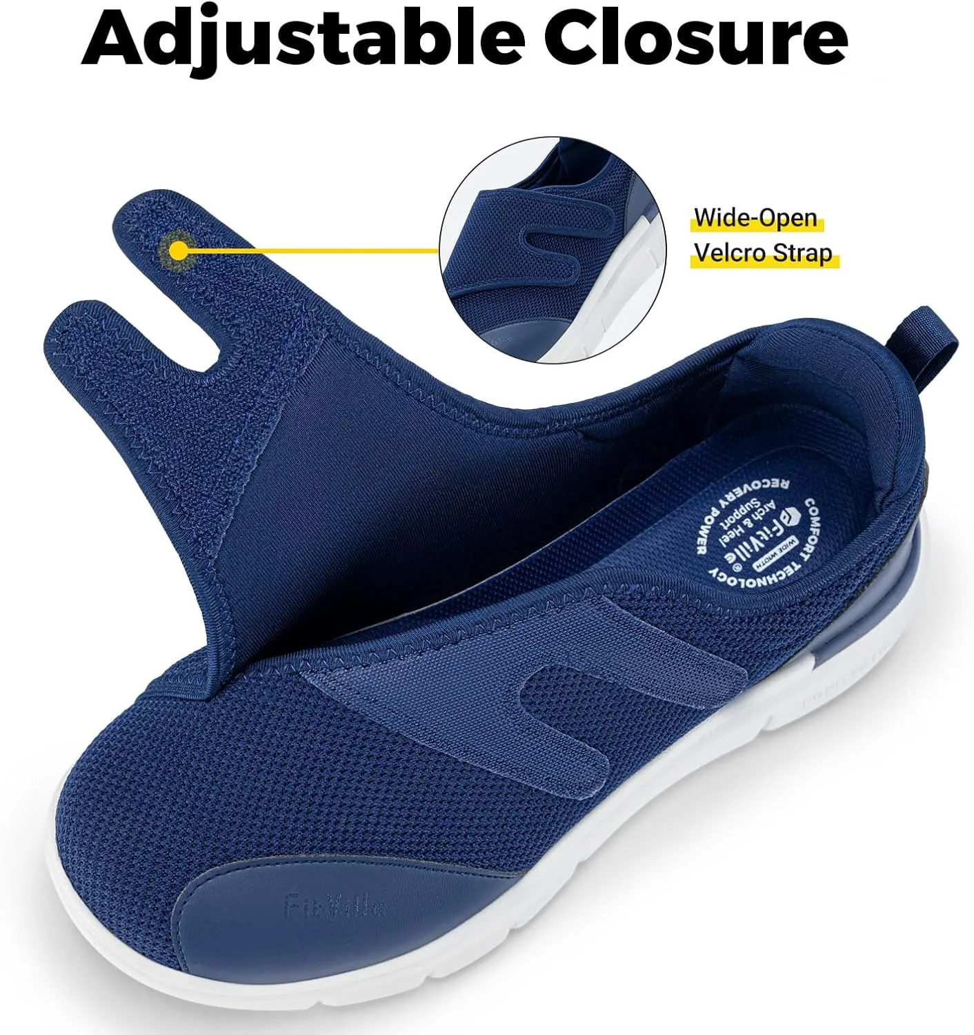 FitVille Diabetic Shoes for Men Extra Wide Width XX-Wide Orthopedic Slip-on Shoes Adjustable Closure Walking Sneakers with Arch Support Cushioning Therapeutic for Swollen Feet