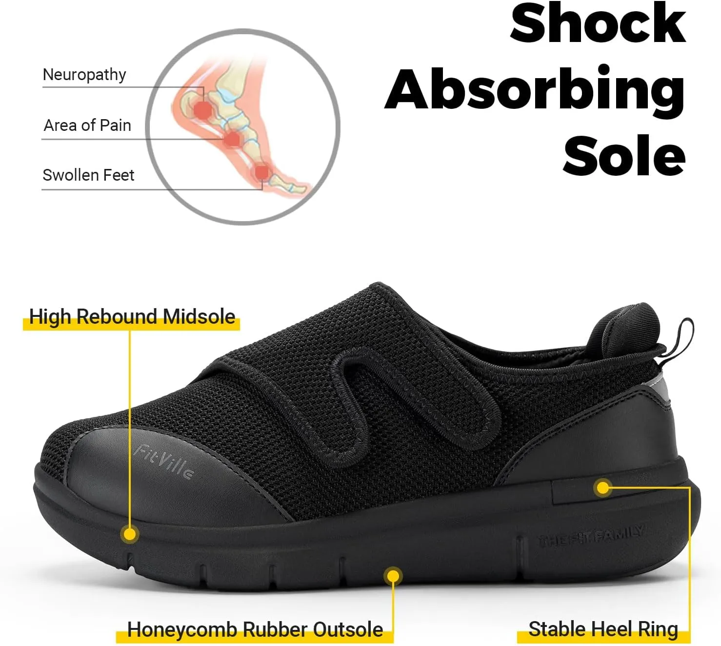FitVille Diabetic Shoes for Men Extra Wide Width XX-Wide Orthopedic Slip-on Shoes Adjustable Closure Walking Sneakers with Arch Support Cushioning Therapeutic for Swollen Feet