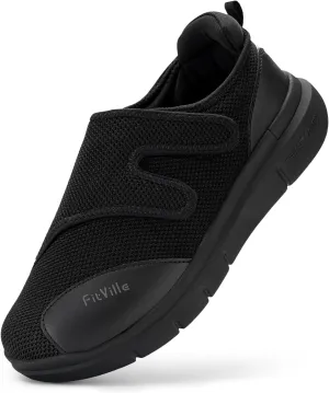 FitVille Diabetic Shoes for Men Extra Wide Width XX-Wide Orthopedic Slip-on Shoes Adjustable Closure Walking Sneakers with Arch Support Cushioning Therapeutic for Swollen Feet