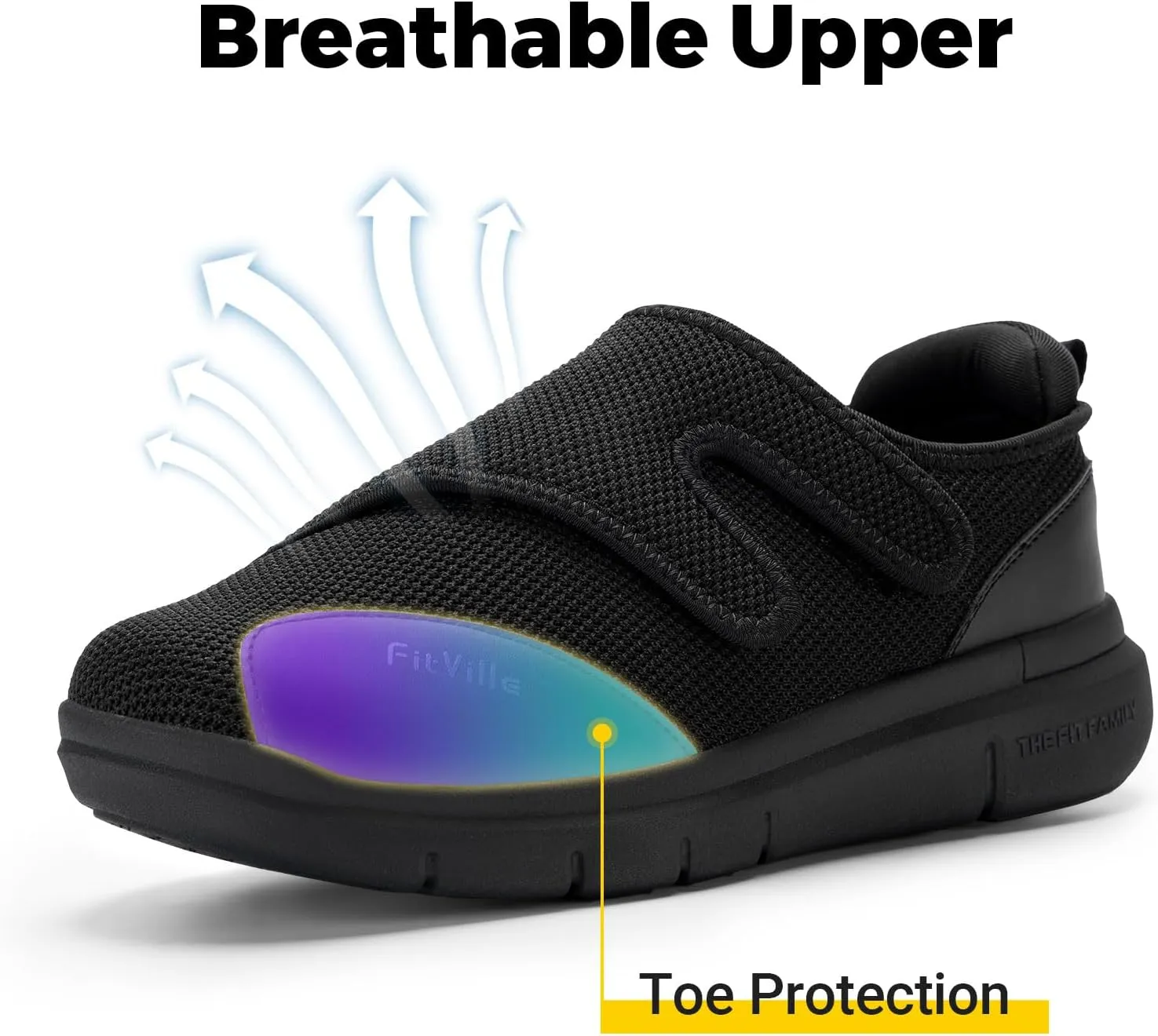 FitVille Diabetic Shoes for Men Extra Wide Width XX-Wide Orthopedic Slip-on Shoes Adjustable Closure Walking Sneakers with Arch Support Cushioning Therapeutic for Swollen Feet