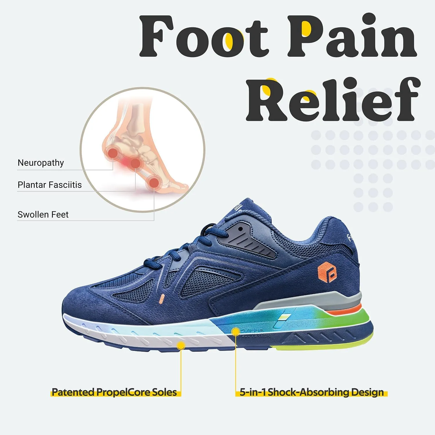 FitVille Extra Wide Walking Shoes for Men Wide Width Sneakers for Flat Feet Heel Pain Relief - Rebound Core