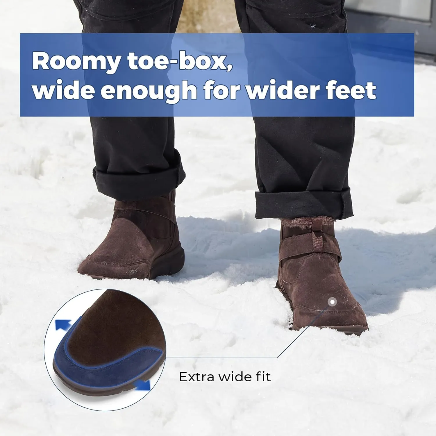 FitVille Mens Winter Boots Wide Width Outdoor Lightweight Snow Boots for Men Waterproof Insulated Thick Fur Mens Extra Wide Snow Boots V1