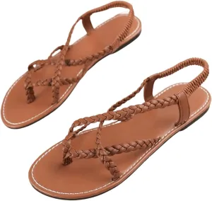 Floerns Women's Strappy Braided Sandals Open Toe Bohemian Beach Flat Sandals