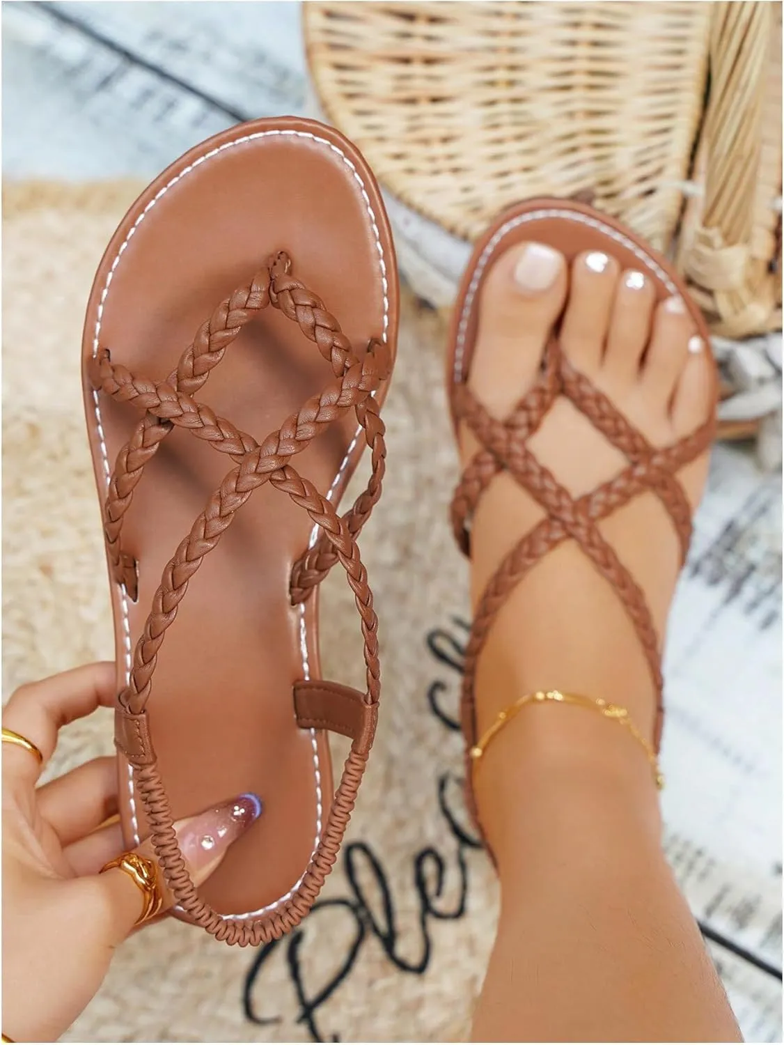 Floerns Women's Strappy Braided Sandals Open Toe Bohemian Beach Flat Sandals
