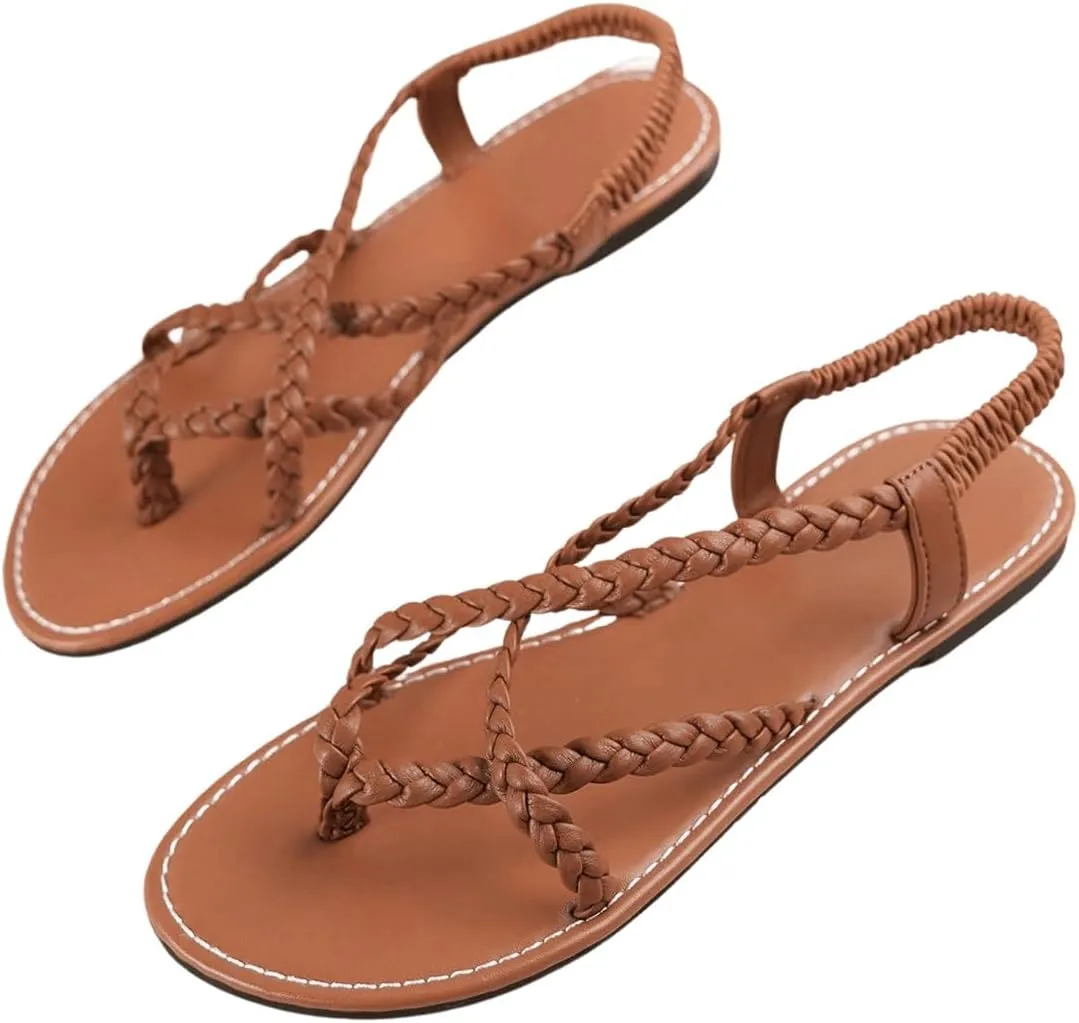 Floerns Women's Strappy Braided Sandals Open Toe Bohemian Beach Flat Sandals